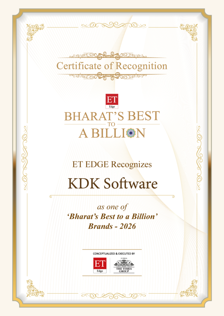 ET Edge Bharat's Best to a Billion — KDK Software recognition certificate